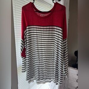 Maurice’s Red and Black Striped Women's Top Heart on elbow